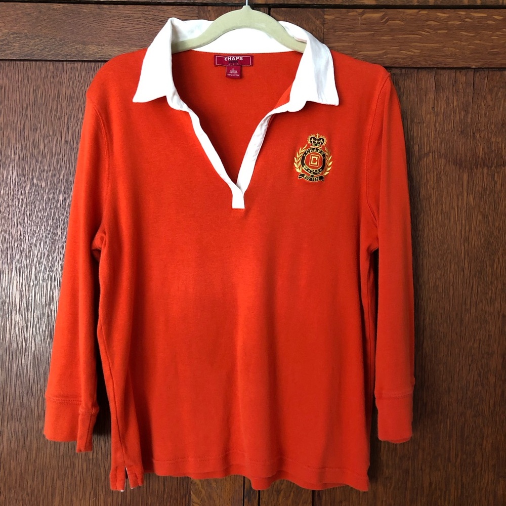 Chaps polo style cotton top size L orange crest logo vintage